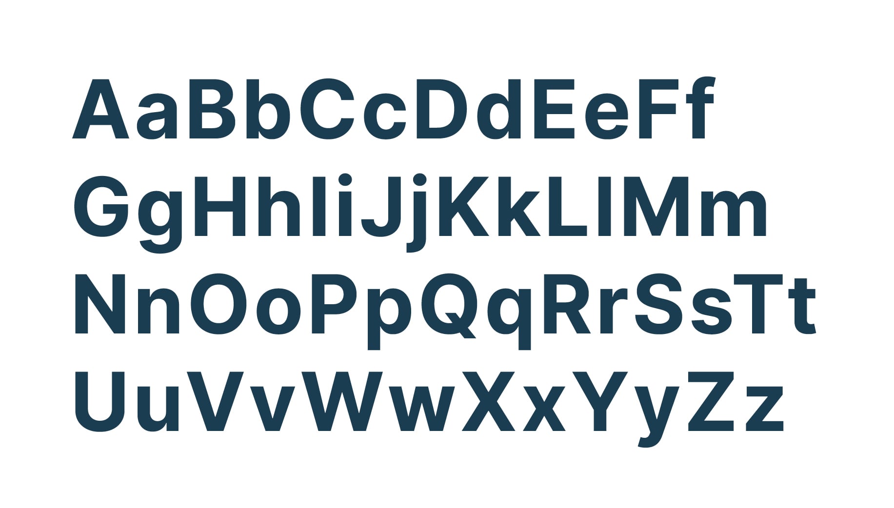 The image displays the full English alphabet in uppercase and lowercase letters, shown in a bold, sans-serif font on a white background. The letters are arranged in five lines.